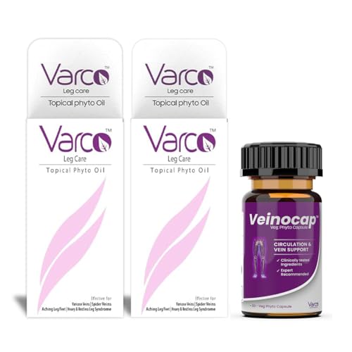 Image of VARCO LEG CARE TOPICAL PHYTO OIL Specialist Topical Phyto Oil & Veinocap Phyto Capsules For Management Of Varicose Veins, Improves Blood Circulation, Reduces Cramps & Swelling Combo