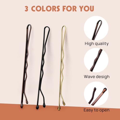 Bobby Pins, 300 Pcs Bobby Pins in Brown, Blonde, and Black for Women, 2 Inch Hair Pins with Storage Box, Secure Hold - Image 3