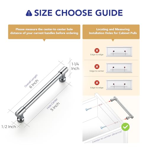 Image of Ravinte 5 Pack 5 Inch Hole Center Solid Kitchen Cabinet Handles Polished Chrome Dresser Pulls Cabinet Drawer Pulls for Kitchen Cupboard Hardware