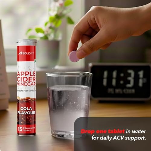 Image of Boldfit Apple Cider Vinegar Tablets With Mother Acv Effervescent Tablets For Immunity, Digestion, Acv Tablets Acv Apple Cider Vinegar Tablet With Cola Flavor-(Pack Of 1) 15 Tablets