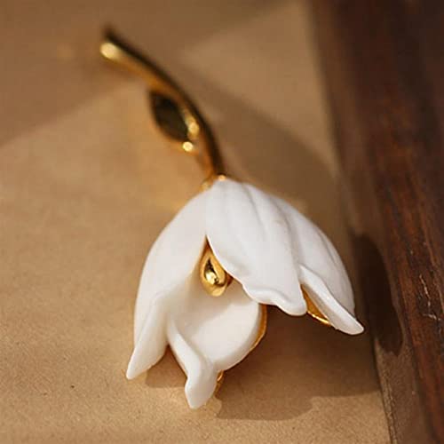 Ieakdcd Creative Tulip Magnolia Flower Enamel Brooch Pins Coat Shawl Corsage Badge Pin For Women Girls(White) #TOP6