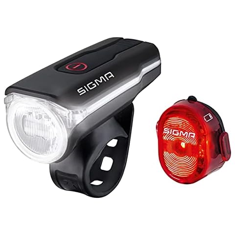 SIGMA SPORT - LED Fahrradlicht Set AURA 60 und NUGGET II | StVZO zugelassenes, akkubetriebenes Vorderlicht und Rücklicht Cover