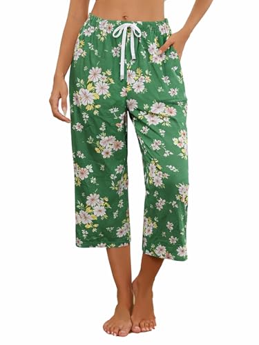 Image of Kabento 2 Pack Womens Pajama Pants Capri Sleep Lounge Pants Drawstring Pj Bottoms with Pockets