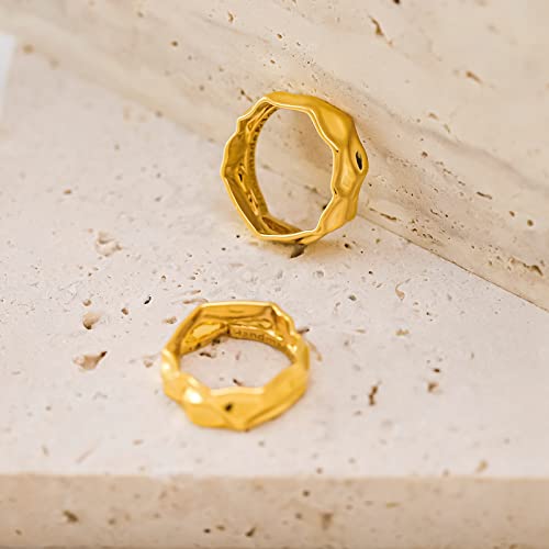 Mtmy 14K Gold Plated Rings For Women Dainty Stacking Ring Statement Ring Eternity Bands Minimalist Jewelry Gift Size 8(Wave) #TOP4