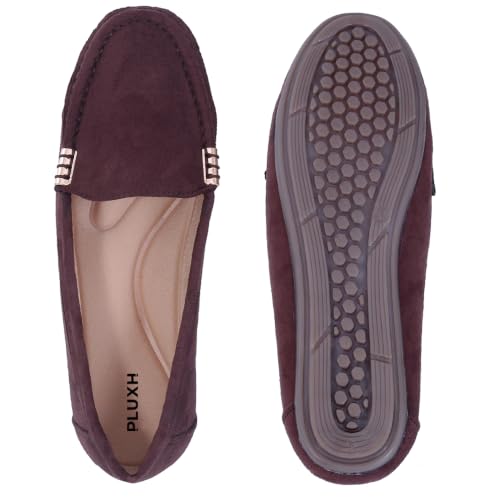 Image of Pluxh Women Classic Ballet Flats | Suede-Textured Slip-On Design with Metal Accent | Cushioned Footbed and Flexible Sole | Office, Casual & Travel Wear