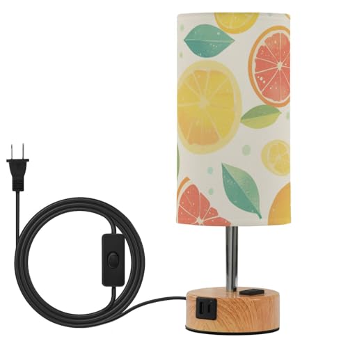 aidingzhi Delicada lámpara de mesa pequeña de verano con diseño de limones y limas de dibujos animados, lámpara de escritorio con pantalla de tela, bombillas incluidas para habitación de niños