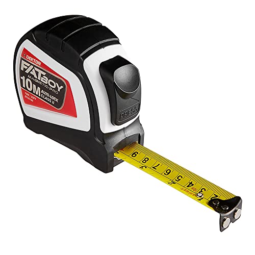 Dekton Fatboy Magnet Tape Measure 10m x 25mm | Extra Wide 25mm Blade | Magnetic Tip | Imperial & Metric Units | Anti-Slip Belt Clip | Auto-Lock | Class II Accuracy | Ideal for Professional and DIY Use