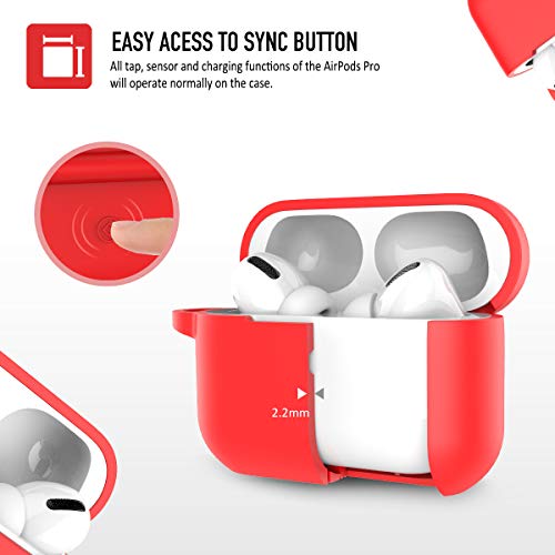 Image of AirPods Pro Case Cover, Coffea Protective Silicone Case with Keychain for Apple AirPod Pro, Mystic Red [US Patent Registered]