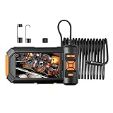 ACOGEDO Cámara Endoscópica con Luz, Boroscopio HD 1080P con Pantalla LCD de 5'', Soporte de 8 Luces LED Ajustables, Cámara de Inspección de Doble Lente con Cable Rígido de 16.4 Pies, (Lente dual)