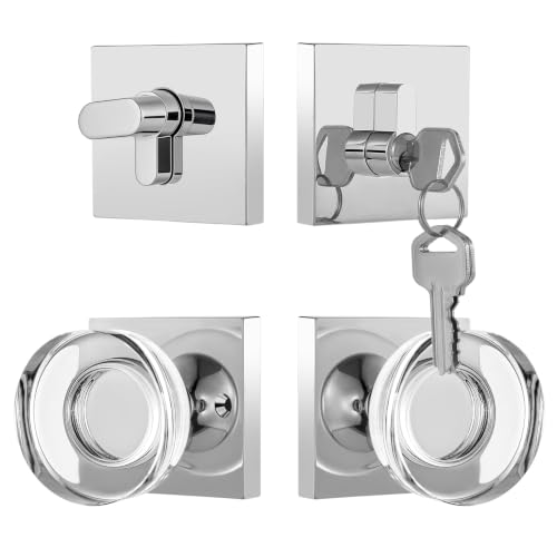 coolnews Deadbolt Lock and Door Knob Set, Crystal Glass Entry Door Knob and Deadbolt Lock Set, Polished Chrome