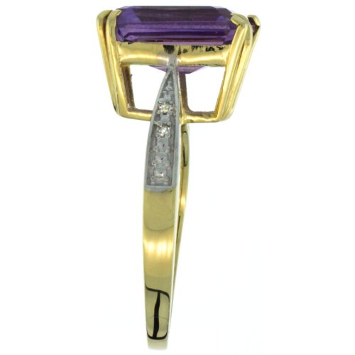14K Yellow Gold Natural Diamond Amethyst Ring Emerald-Cut 12X10Mm, Size 5 #TOP2