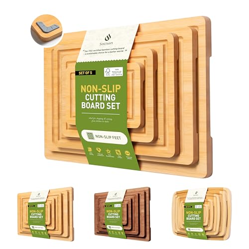 5 Packs Bamboo Cutting Board Set by Socisen