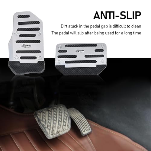 pinflaw 3 PCS Car Accelerator + Brake Pedal Kit, Sports Style Metal Rubber Wear-Resistant Non-Slip Pedal, Auto Punch-Free Installation Parts, for Most Automatic Transmission Vehicles (Silver)