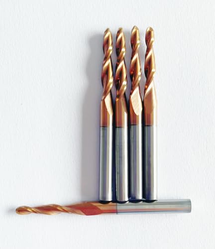 Image of 5Pcs Tapered Ball Nose Carving End Mill 1 /8 inch Shank with 2.0mm Tip Diameter (Radius=1.0MM) Radius with TiAlN Coated CNC Router Bit for 3D&2D Woodwork Tools