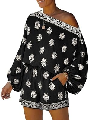 CHICME Women's 2 Piece Lantern Sleeve Linen Beach Summer Set - Black, Medium