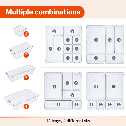 Stackzy Drawer Organiser Set – Makeup Organiser Tray for Drawers – Clear Cosmetics Container Tray for Bedroom – Utensil Cutlery Set Divider – Kitchen Storage & Organisation – 12pack - Image 3