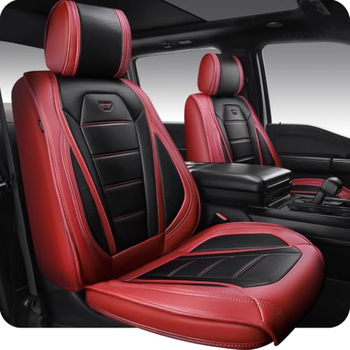 Image of CAR PASS Nappa Leather Car Seat Covers Front Seat Faux Leather, Black Red