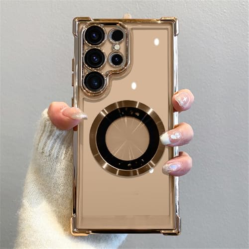Funda magnética de Lujo con Revestimiento Transparente para Samsung S25 S24 Ultra S23 FE S22 Plus Note 20 Contraportada de Carga inalámbrica, Oro, para Galaxy S21Plus