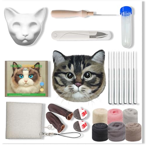 MeowPick Needle Felting Kit with Cat Head Mold, Animals Needle Felting Set, DIY Wool Felt Materials Set with Felting Tool and Instruction for Quick Needle Felting Craft (Dragon Li)
