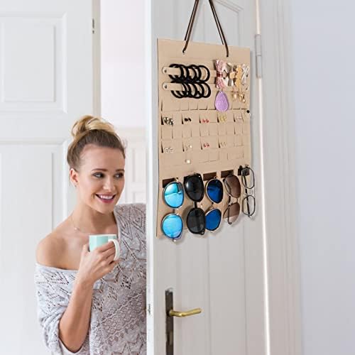 Hanging Jewelry Display Organizer Felt Sunglasses Storage Organizer Foldable Wall Hanging Organiser for Jewelry Earrings Rings Bracelets Necklaces Hair Accessories (40 x 50cm)