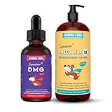 WONDER PAWS Premium DMG Liquid Plus Omega Max Fish Oil - for Dog's Immune Support, Skin, Allergies, Joint Care & Overall Health – DMG 4 Ounces - Omega Max 16 Ounces