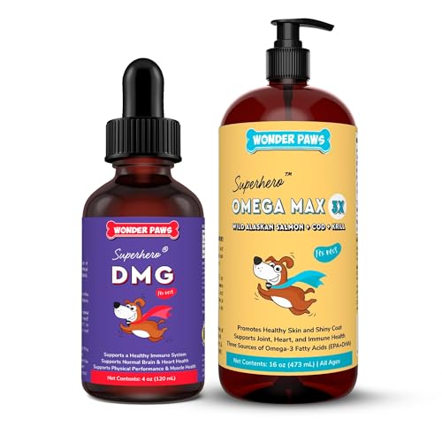WONDER PAWS Premium DMG Liquid Plus Omega Max Fish Oil - for Dog's Immune Support, Skin, Allergies, Joint Care & Overall