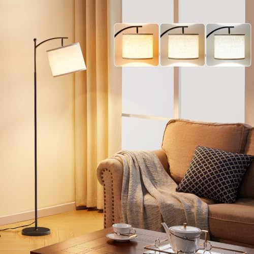 60" Modern Floor Lamp with Beige Shade, 9W LED Bulb | 3 Color Tem...