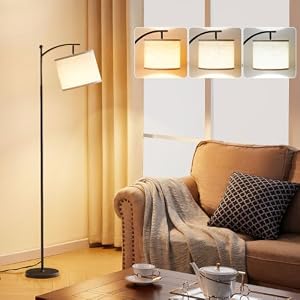 Ambimall 60″ Modern Floor Lamp with Beige Shade, 9W LED Bulb