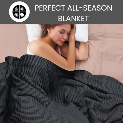 Image of 100% Combed Cotton Waffle Blanket for Bed,Sofa,Couch,|Charcoal Grey|Queen -90X90 INCHES -Lightweight and Breathable Soft Woven AC Blankets,Throw for Summer, Spring, Winter, All Season