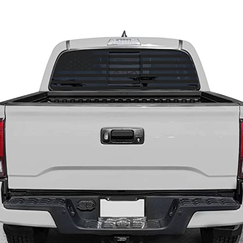 Image of Black American Flag Rear Window Decal for Trucks, SUVs & Cars (65x17 Inches) - Matte Black US Flag Sticker - Fits Pickup Trucks, Sedan Windows - UV Resistant, Easy to Install