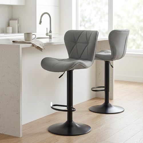 Image of HealSmart Bar Stools Set of 2, Adjustable Faux Leather Swivel Bar Stools, Counter Height Bar Chairs with Back for Kitchen Island, 360 Swivel, 300 lbs Capacity, Grey
