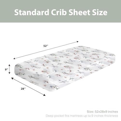 Image of Vintage Planes Airplanes Helicopters Baby Crib Sheets Boy Girl 28 inchx52 inch Plane Stars Clouds Sky Soft Stretchy Fitted Crib Mattress Cover Baby Sheet for Standard Crib & Toddler Mattress Pad