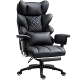 Dowinx Big and Tall Office Chair with Pocket Spring Cushion,High Back Computer Gaming Chairs with Adjustable Armrests and Lumbar Support,Executive Desk Chairs with Footrest(PU Leather,Black)