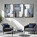 Large Framed Blue and Grey Abstract Wall Art for Living Room, 3 Piece Modern Canvas Prints Paintings Artwork for Walls, Minimalist Abstract Pictures Wall Decor for Hallway Office Bedroom 24x36 In
