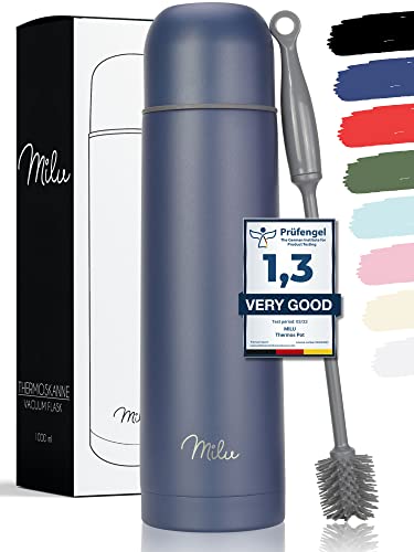 Milu Vacuum Insulated Flask 1L, 750ml, 500ml, Thermo Water Drinking Bottle with Cup for Hot & Cold Drink, Stainless Steel