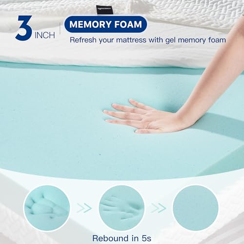 3 Inch Gel Memory Foam Mattress Topper Full Size, Gel-Infused Mattress Pad Cover for Back Pain,Bed Topper with Removable & Washable Bamboo Cover