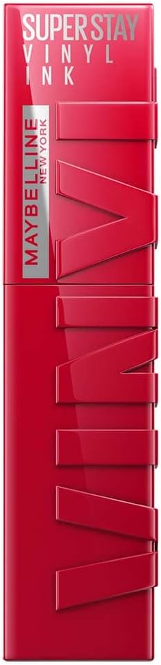 Maybelline Super Stay Vinyl Ink Longwear No-Budge Liquid Lipcolor Makeup, Highly Pigmented Color and Instant Shine, Wicked, Cool Red Lipstick, 0.14 fl oz, 1 Count