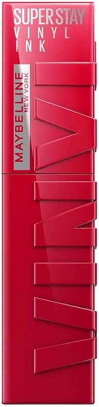 Maybelline Super Stay Vinyl Ink Maquillaje de labios líquido de larga duración, color altamente pigmentado y brillo instantáneo, Wicked, lápiz labial rojo frío, 0.14 fl oz, 1 unidad