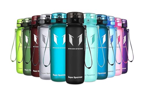 Super Sparrow Botella de Agua Deportiva - 750ml - Sin BPA (Mate- Negro)