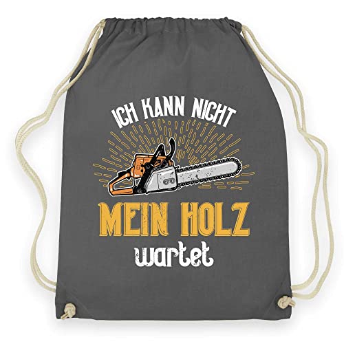 wowshirt Turnbeutel Gymsack Mein Holz wartet Säge Holzarbeiter Holzfäller Kettensäge Waldarbeiter Forstwirt Förster, Farbe:Graphite Grey