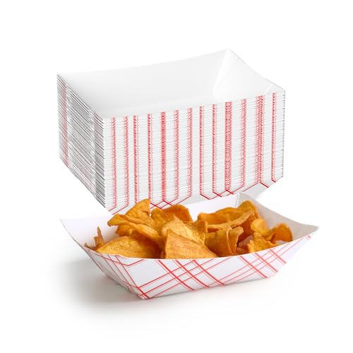 ECOLipak 100 Pack 2lb Paper Food Tray Red Disposable Paper Food Boats Food Holder Trays Serving Boats for Taco Snack Nacho Hot Dog