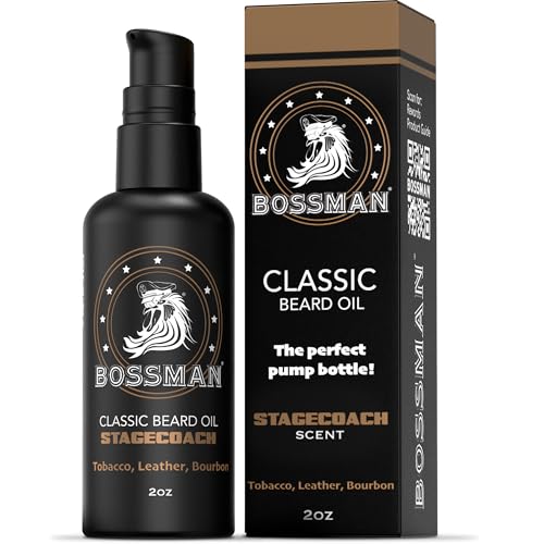 Bossman Organic Mustache & Beard Oil for Men, 2 oz – Natural Beard Moisturizer with Jojoba, Argan & Avocado Oils (Stagecoach Scent)