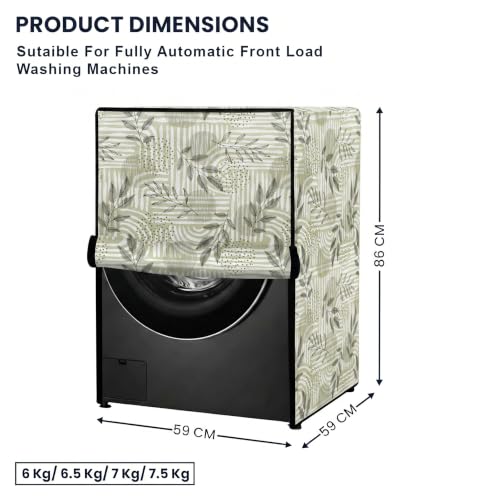 Image of Star Weaves Front Load Fully Automatic Washing Machine Cover for 6 kg, 6.5 kg, 7kg & 7.5 kg (Beige & Black) | Waterproof & Dustproof Polyester Fabric with Zipper | Protection Cover | 59 x 59 x 86 cms