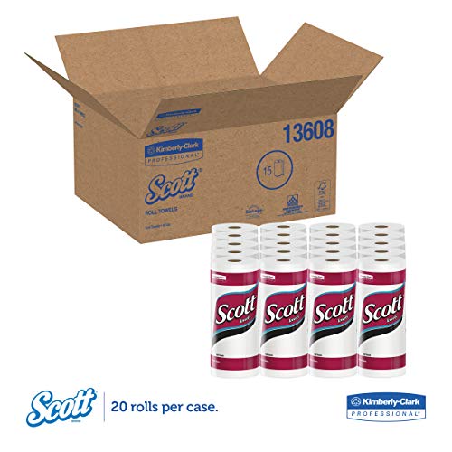 Scott Kitchen Paper Towels (13608) with Fast-Drying Absorbency Pockets, Perforated Standard Paper Towel Rolls, 96 Sheets / Roll, 15 Rolls / Case