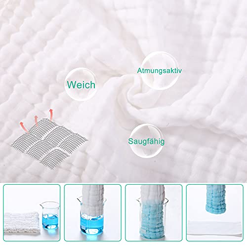Yoofoss Mullwindeln Spucktücher 10er Stoffwindeln 27x50 cm Mulltücher 6 Lagig Saugstark Waschlappen 100% Baumwolle Faltwindeln für Baby Kochfest Premium Qualität Weiß