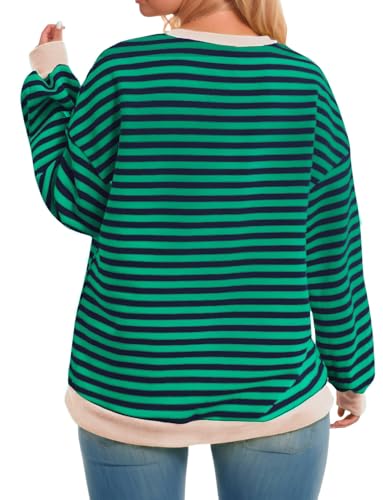 Image of ROSRISS Womens-Plus-Size-Oversized-Sweatshirts Striped Colorblock Long Sleeve Shirts Casual Crewneck Pullover Sweaters XL-5XL