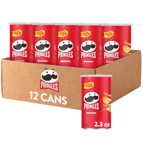 Pringles Potato Crisps Chips, Lunch Snacks, Office and Kids Snacks, Grab N' Go, Original (12 Cans)