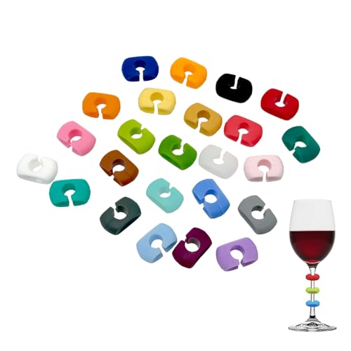 Lot de 24 marqueurs de verre - Marqueurs de verre réutilisables - En silicone - Colorés - Pour fête, cocktail, bar, mariage - Pour distinguer les verres