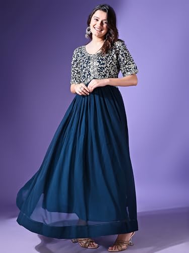 Image of Fashion Basket Georgette Embroidered Anarkali Dress for Women