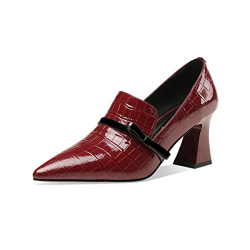 TinaCus Embossed Patent Leather Handmade Women's Mid Spool Heel Pointed Toe Slip On Modern Pump Shoes with Bowtie